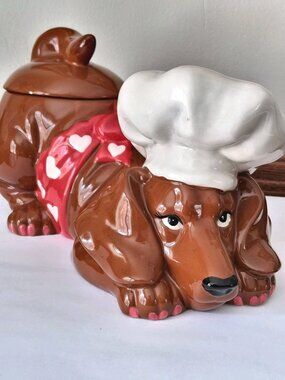 RARE! Westland Giftware Hot Diggity Dog Dachshund Pastry Pup Cookie Jar #17969